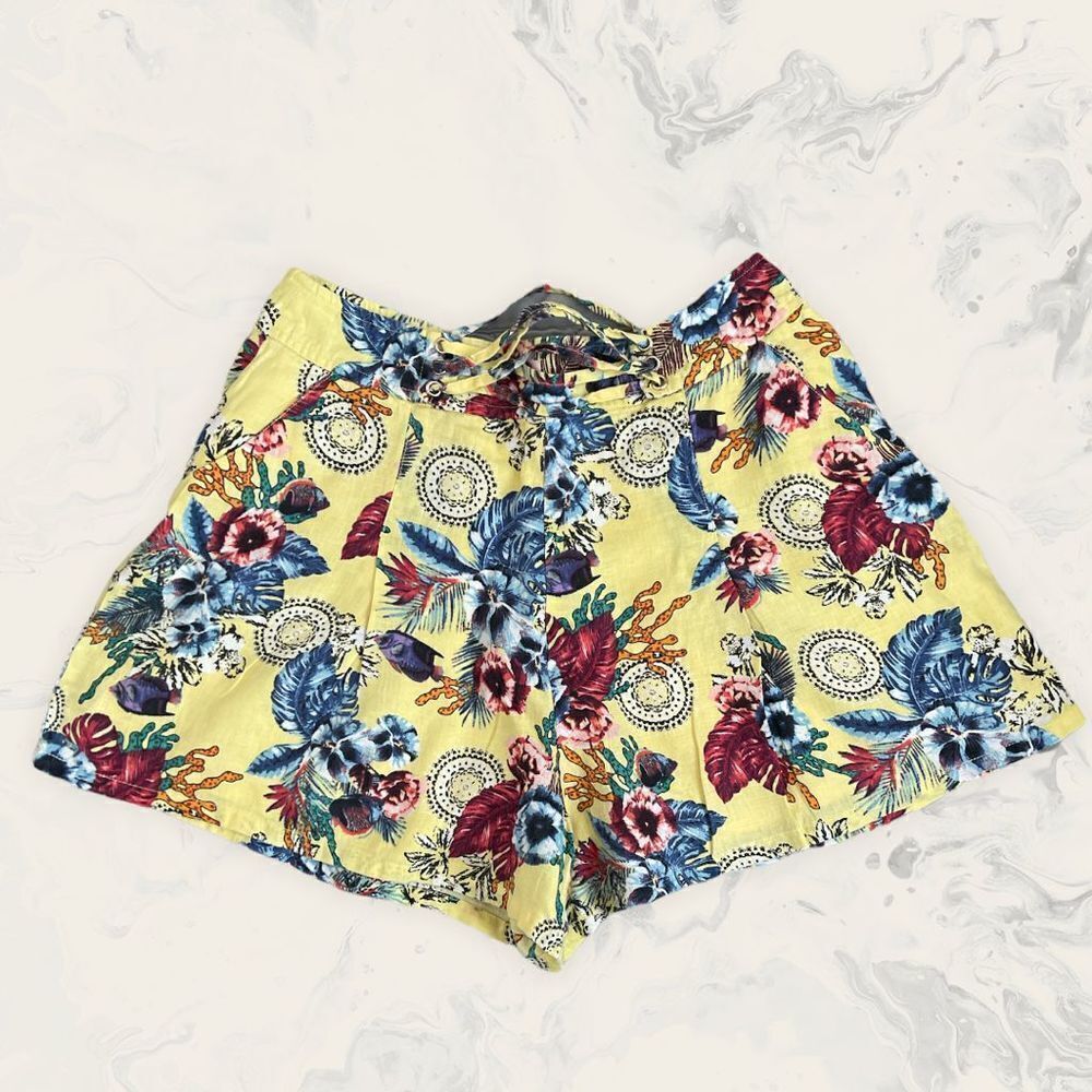 GUESS Linen Floral Summer Shorts - Size 10 - Yellow / Blue